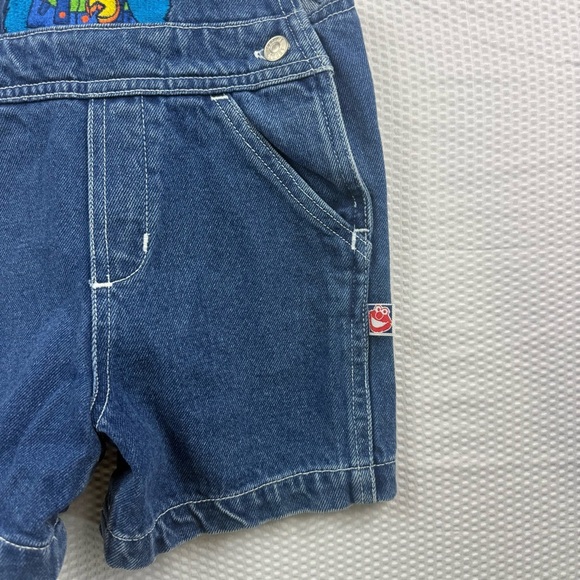 Vintage 90s Sesame Street Denim Shortalls – Cookie Monster Embroidery, Kids 18 m - Picture 4 of 6